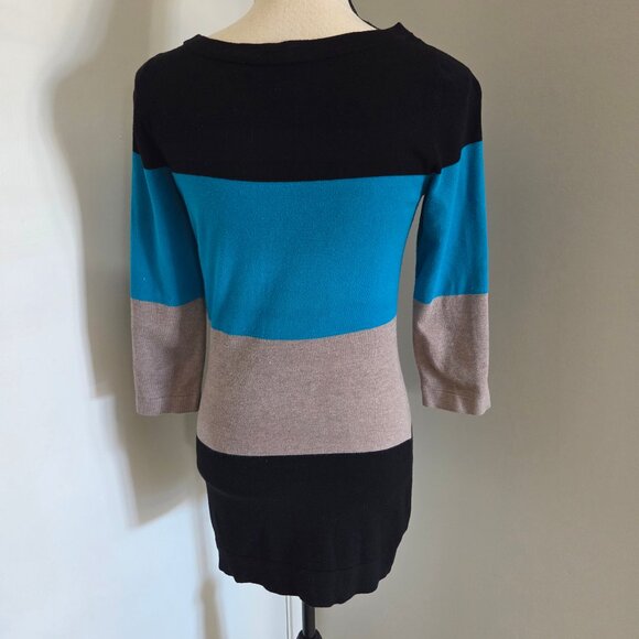 INC International Concepts Sweater Small Blue Black Tunic 3/4 Sleeve Colorblock - Picture 6 of 8